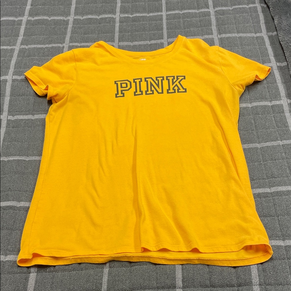 PINK Victoria's Secret Women’s Yellow/Black T-Shirt